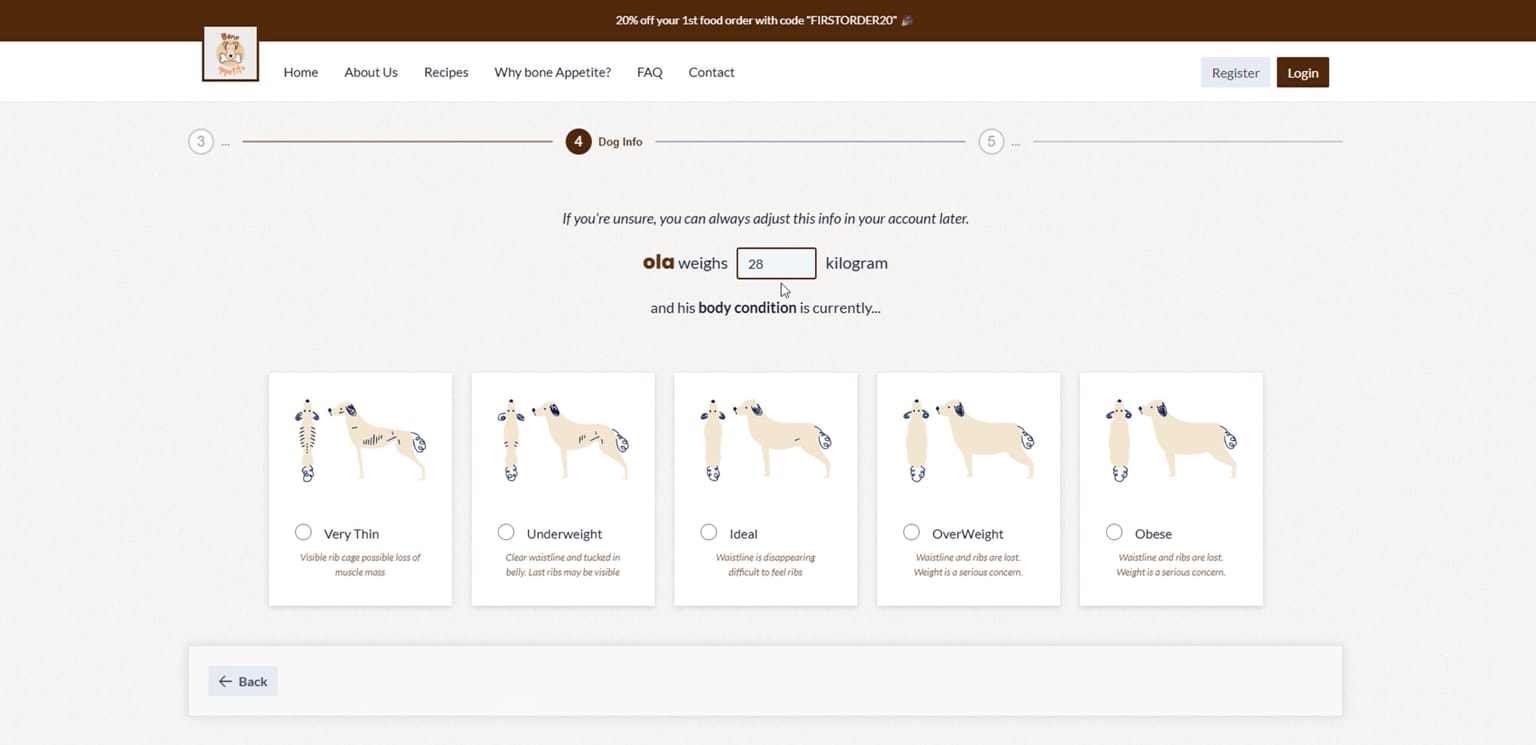 Choosing the dog's body condition